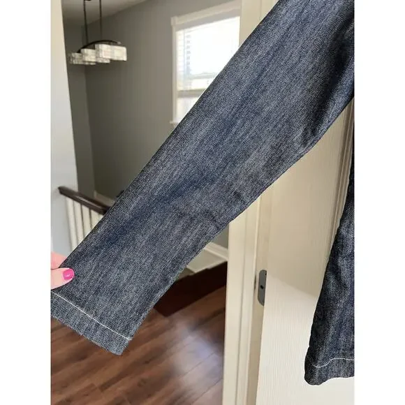 EDDIE BAUER Women's Y2K-Style Dark Denim Fitted Stretch Jean Jacket Sz M Tall - Picture 3 of 12